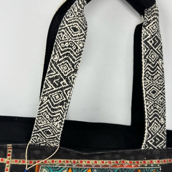 NEW Laurel Burch Fantastic Felines Cat Shoulder Tote Bag Purse Beaded Black - Picture 6 of 10